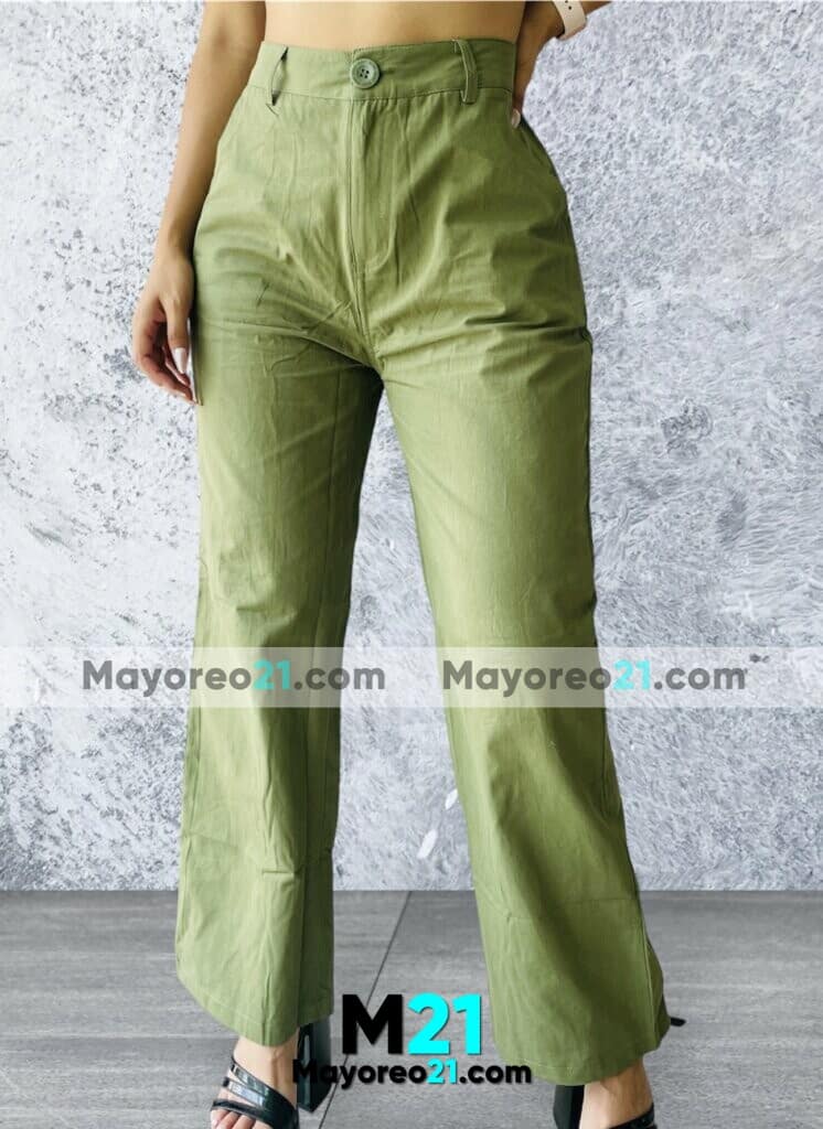 C1207 Pantalon Verde Militar de Pierna Ancha Basic con Bolsas Fabricante de Ropa