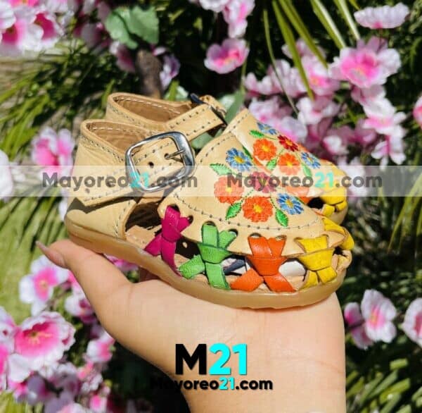 Ze 00055 Huaraches Artesanales Para Bebé Tan Flores De Colores Bordadas Fabricante Calzado Mayoreo (1)