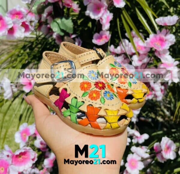 Ze 00055 Huaraches Artesanales Para Bebé Tan Flores De Colores Bordadas Fabricante Calzado Mayoreo (3)